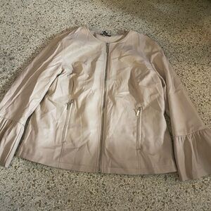 Alfani Tan Leather Jacket Zip-Up Fitted